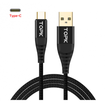 USB кабель TOPK USB Type C  3A Быстрая зарядка 1м Black